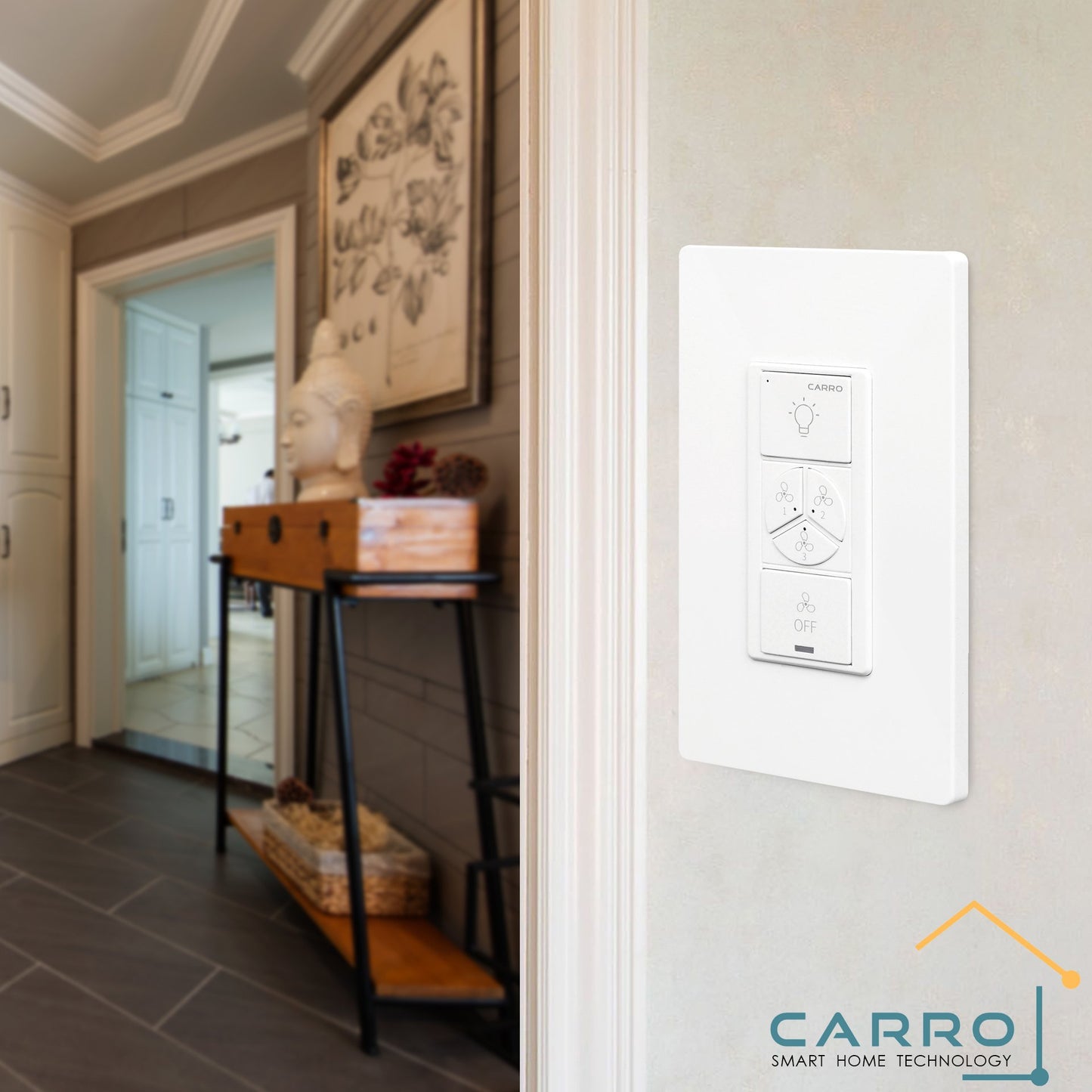 Carro Home Pilot Smart Wall Switch For Ceiling Fans(3-Gang), Works with Amazon Alexa, Google Assistant, and Siri Shortcuts