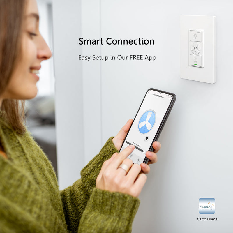 Carro Home Pilot Smart Wall Switch For Ceiling Fans(1-Gang), Works with Amazon Alexa, Google Assistant, and Siri Shortcuts