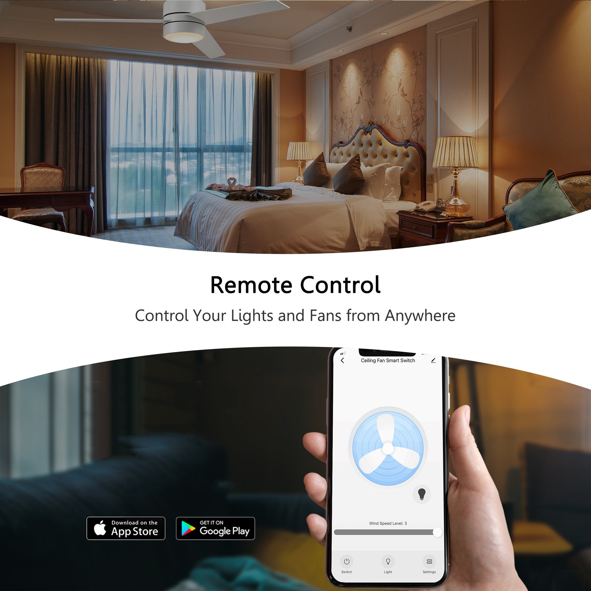 Carro Home Pilot Smart Wall Switch For Ceiling Fans(2-Gang), Works with Amazon Alexa, Google Assistant, and Siri Shortcuts