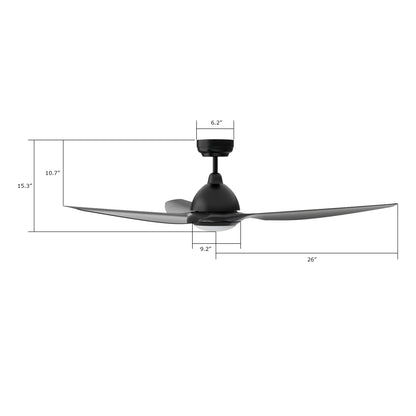 Carro CRANSTON 52 inch 3-Blade Smart Ceiling Fan with LED Light Kit & Remote - Black/Black