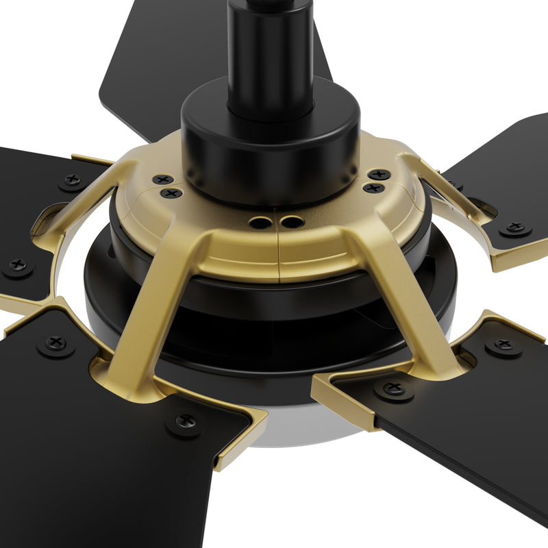 Carro WOODROW 52 inch 5-Blade Smart Ceiling Fan with LED Light Kit & Remote - Black/Black (Gold Details)
