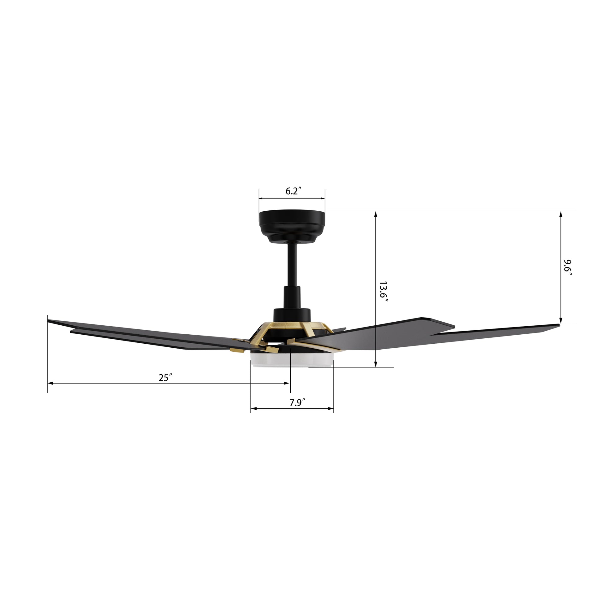 Carro WOODROW 52 inch 5-Blade Smart Ceiling Fan with LED Light Kit & Remote - Black/Black (Gold Details)