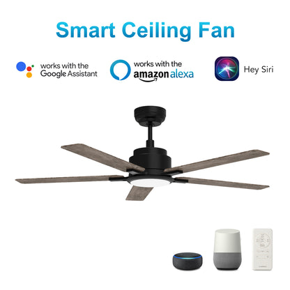 Carro ESPEAR 56 inch 5-Blade Smart Ceiling Fan with LED Light Kit & Remote - Black/Wood Grain Pattern (Reversible Blades)