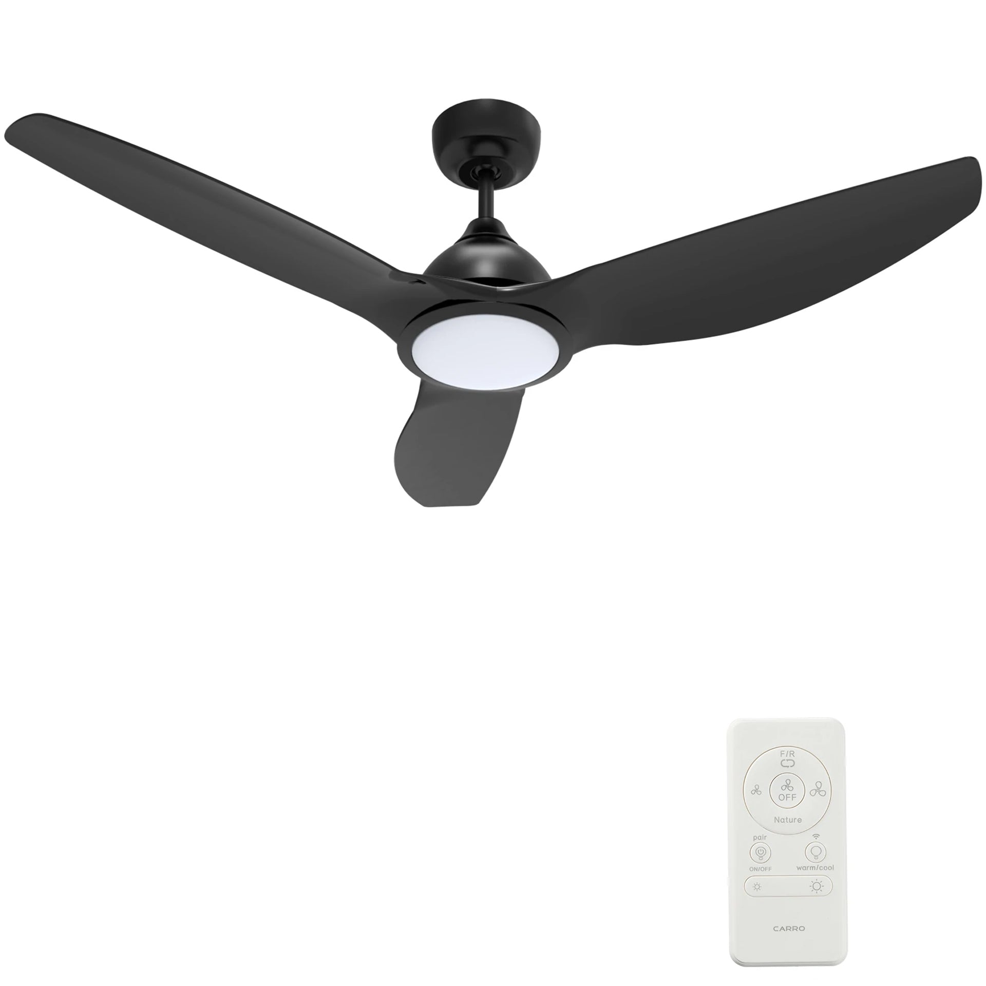 Carro CRANSTON 52 inch 3-Blade Smart Ceiling Fan with LED Light Kit & Remote - Black/Black