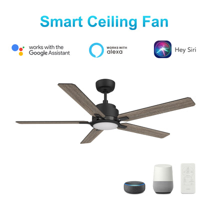 Carro Home ESPEAR 52 inch 5-Blade Smart Ceiling Fan with LED Light Kit & Remote - Black/Dark & Light Wood (Reversible Blades)