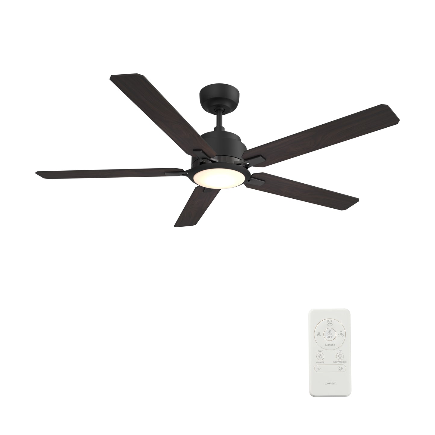 Carro Home ESPEAR 52 inch 5-Blade Smart Ceiling Fan with LED Light Kit & Remote - Black/Dark & Light Wood (Reversible Blades)