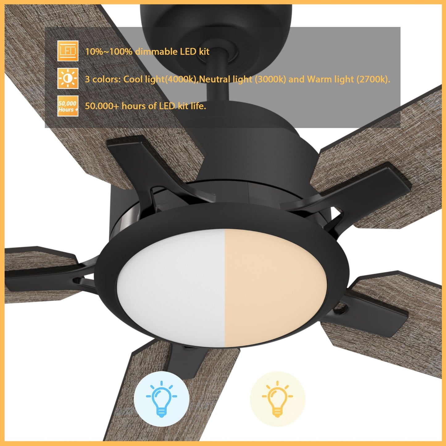 Carro Home ESPEAR 60 inch 5-Blade Smart Ceiling Fan with LED Light Kit & Remote - Black/Walnut & Barnwood (Reversible Blades)