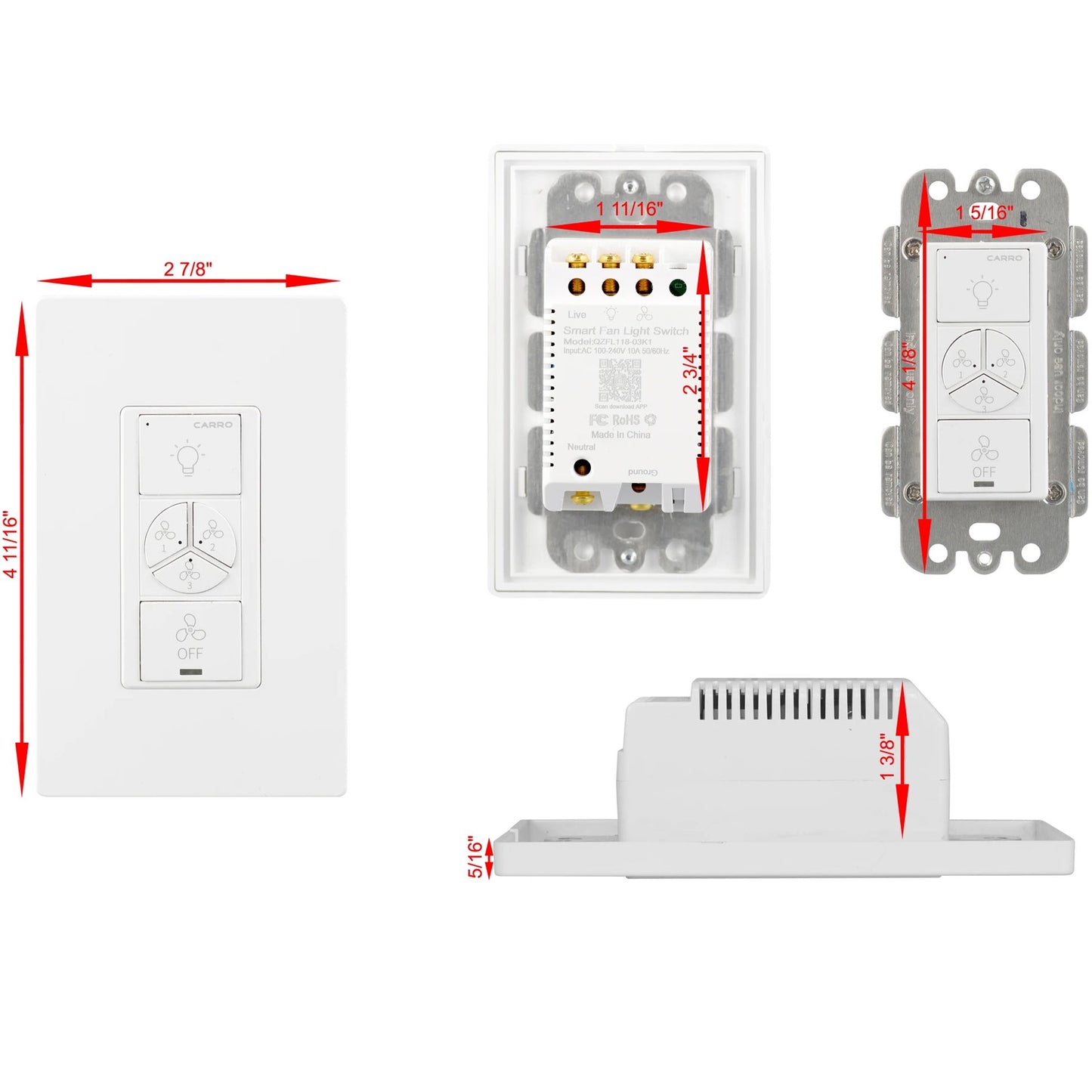 Carro Home Pilot Smart Wall Switch For Ceiling Fans(1-Gang), Works with Amazon Alexa, Google Assistant, and Siri Shortcuts