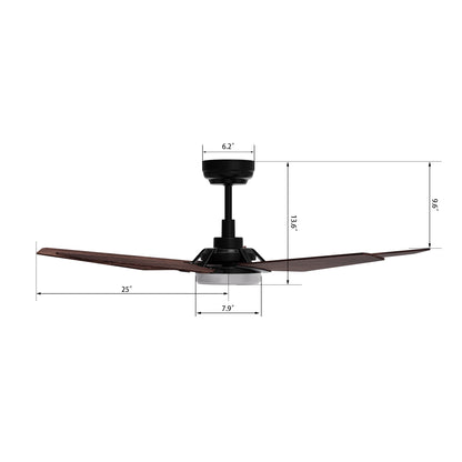 Carro WOODROW 52 inch 5-Blade Smart Ceiling Fan with LED Light Kit & Remote - Black/Dark Wood