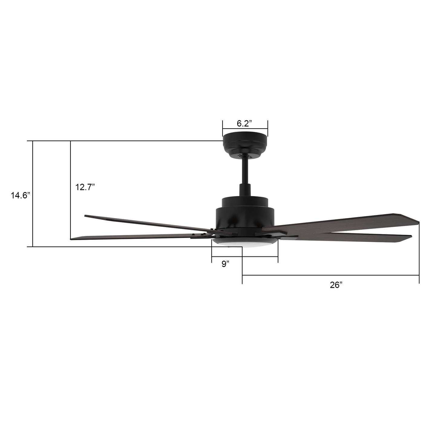 Carro USA ESPEAR 52 inch 5-Blade Smart Ceiling Fan with LED Light Kit & Remote - Black/Walnut Pattern fan blades