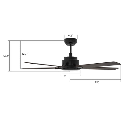 Carro USA ESPEAR 52 inch 5-Blade Smart Ceiling Fan with LED Light Kit & Remote - Black/Walnut Pattern fan blades