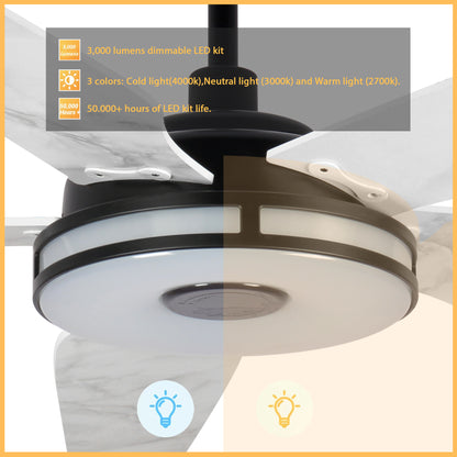 Carro ELIRA 52 inch 5-Blade Smart Ceiling Fan with LED Light Kit & Remote - Black/Marble Pattern fan blades