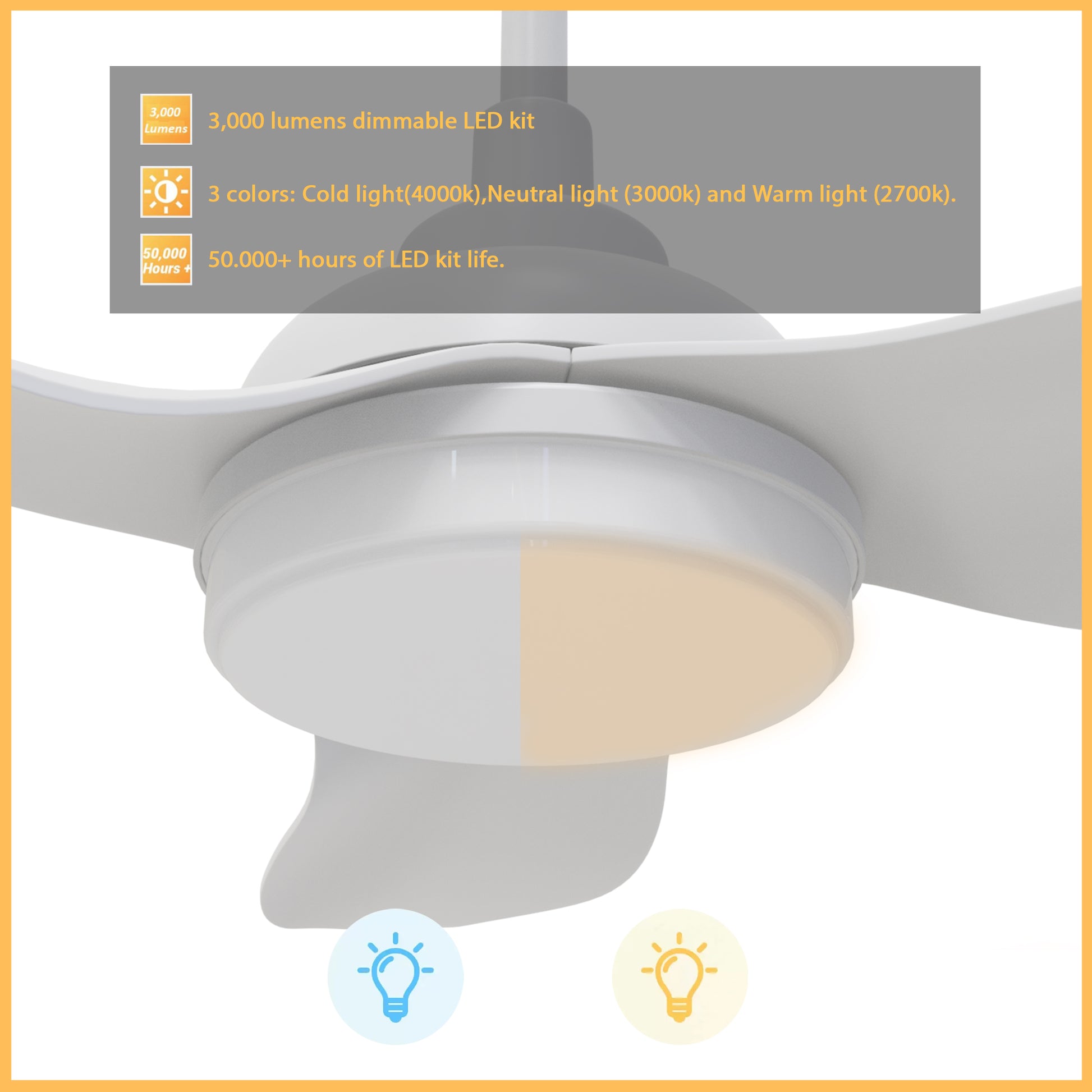 Carro DAFFODIL 45 inch 3-Blade Smart Ceiling Fan with LED Light Kit and Remote - White/White