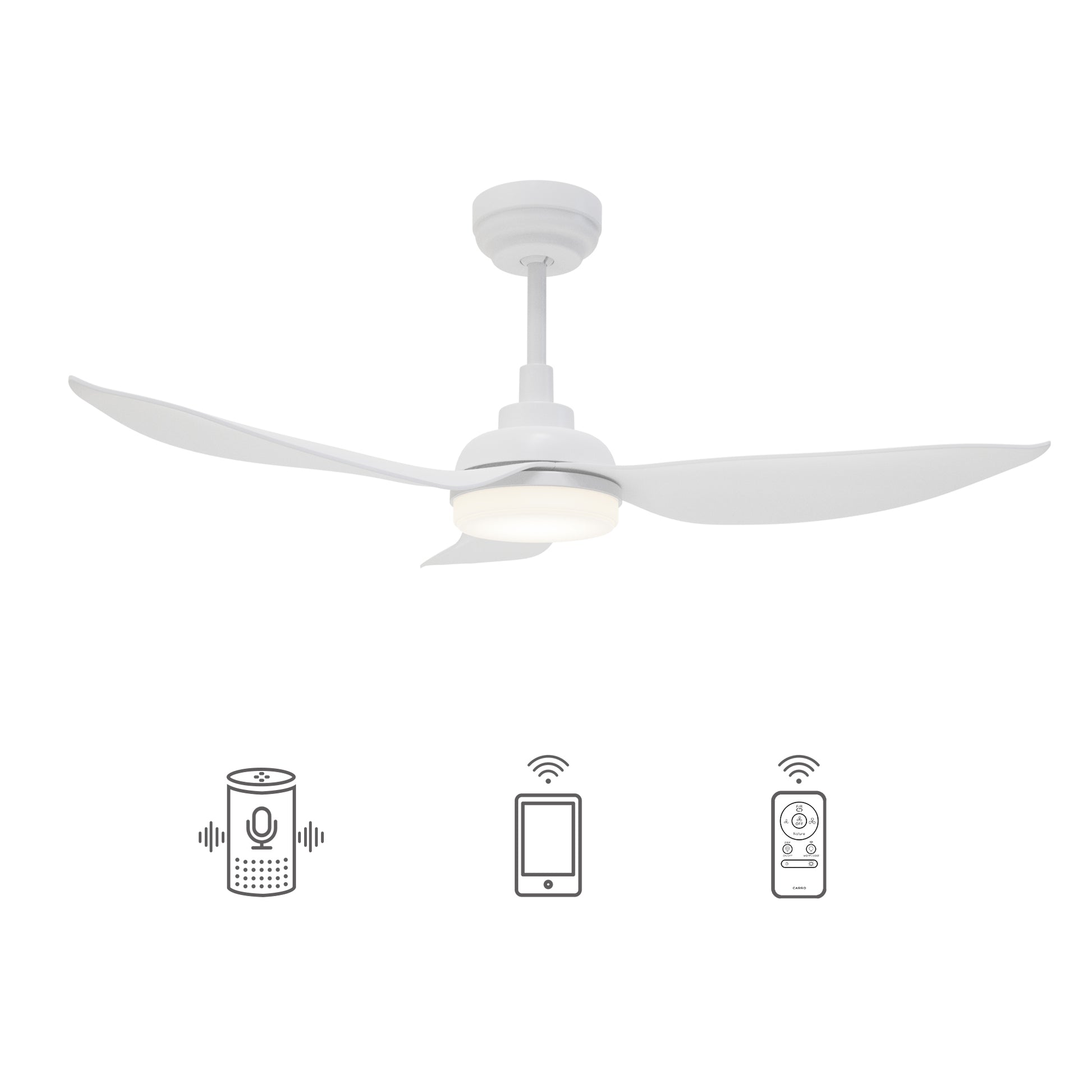 Carro DAFFODIL 45 inch 3-Blade Smart Ceiling Fan with LED Light Kit and Remote - White/White