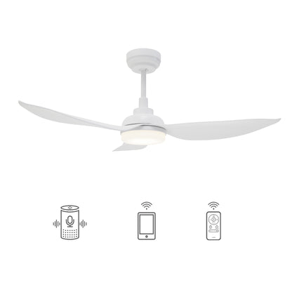 Carro DAFFODIL 45 inch 3-Blade Smart Ceiling Fan with LED Light Kit and Remote - White/White