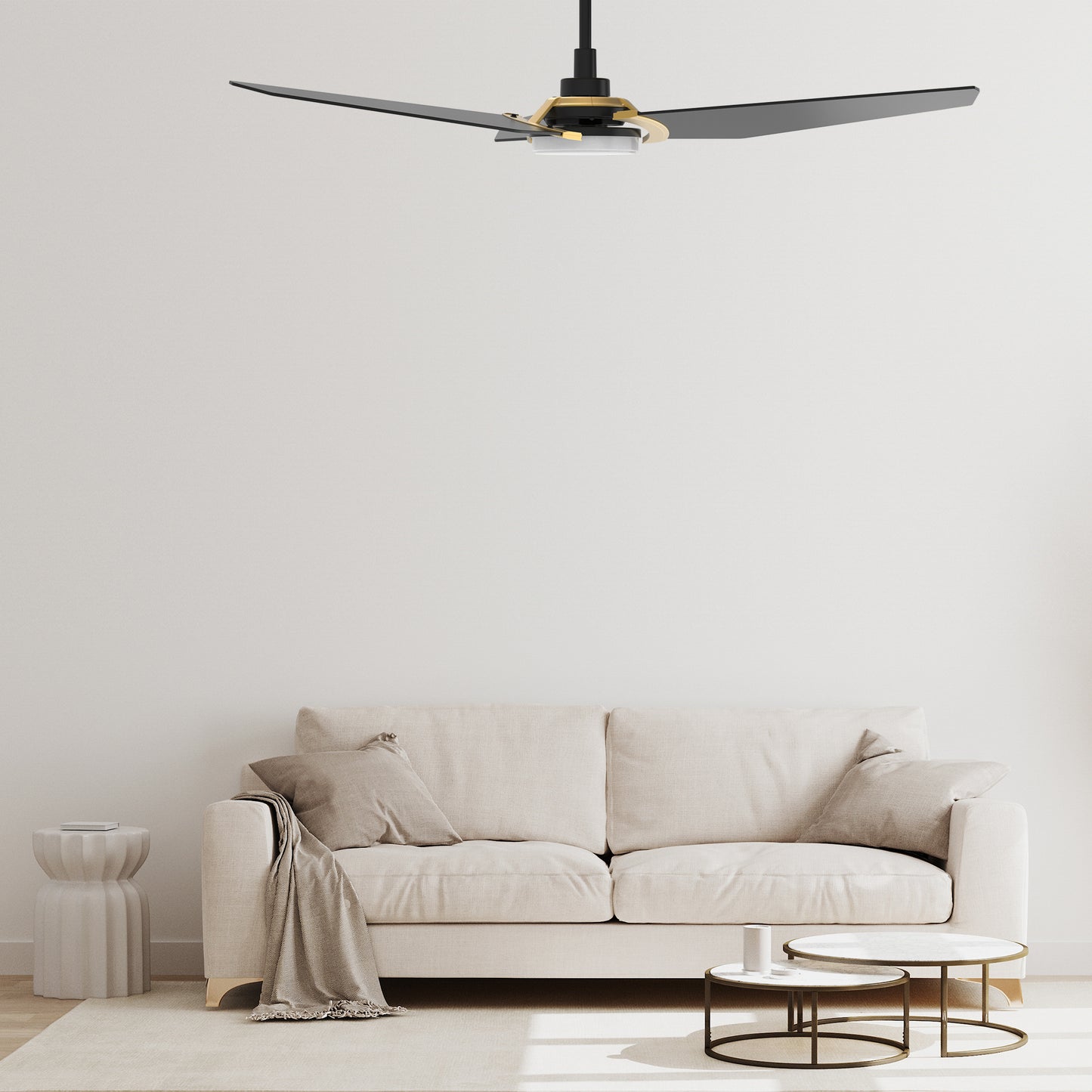 Carro USA KAJ 56 inch 3-Blade Smart Ceiling Fan with LED Light Kit & Remote-Black/Black (Gold Details) fan blades