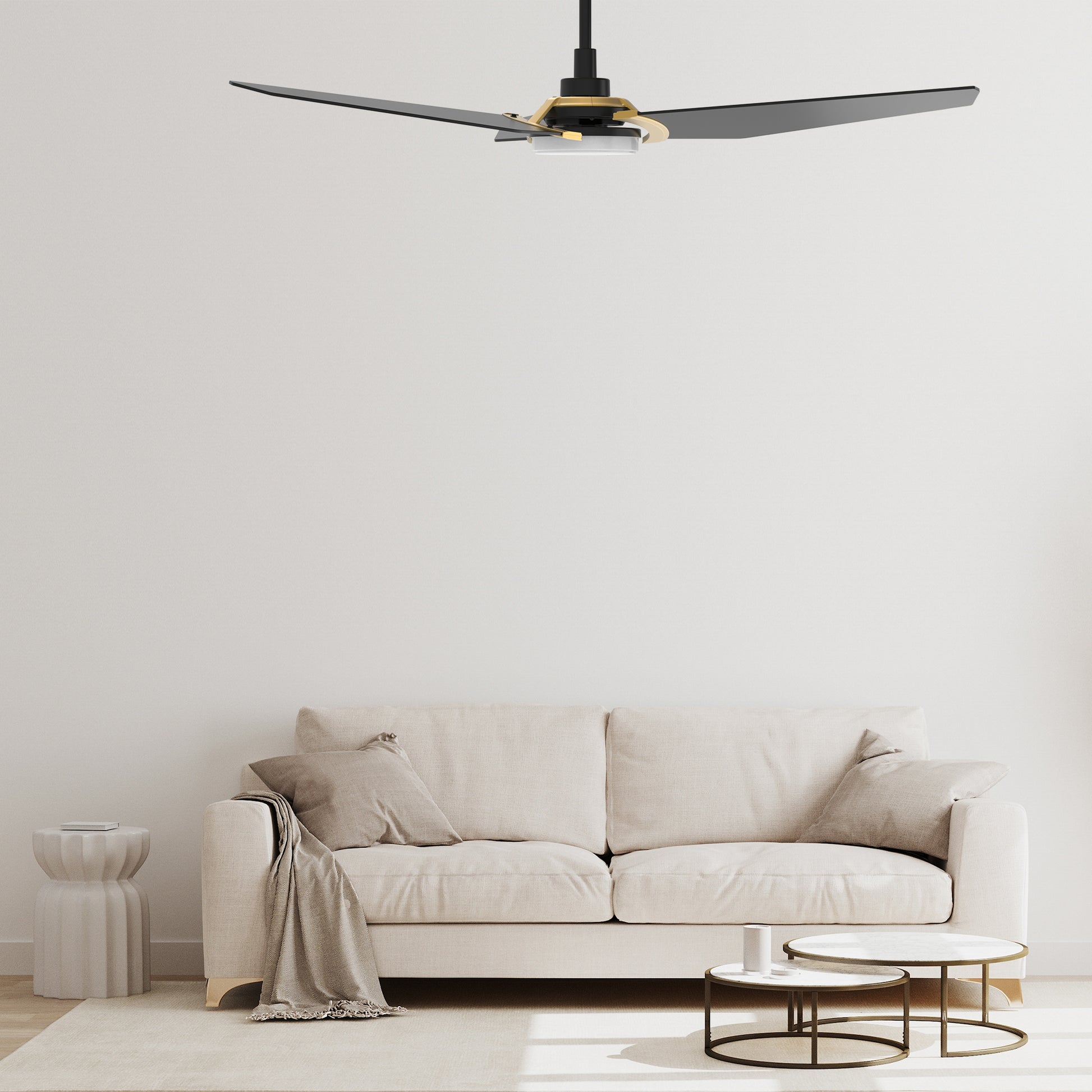 Carro USA KAJ 56 inch 3-Blade Smart Ceiling Fan with LED Light Kit & Remote-Black/Black (Gold Details) fan blades