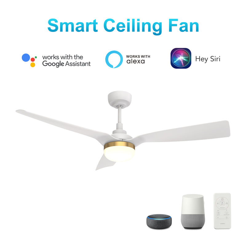 Carro Home SPEZIA 52" 3-Blade Smart Ceiling Fan with LED Light Kit & Remote - White/White (Gold Detail)
