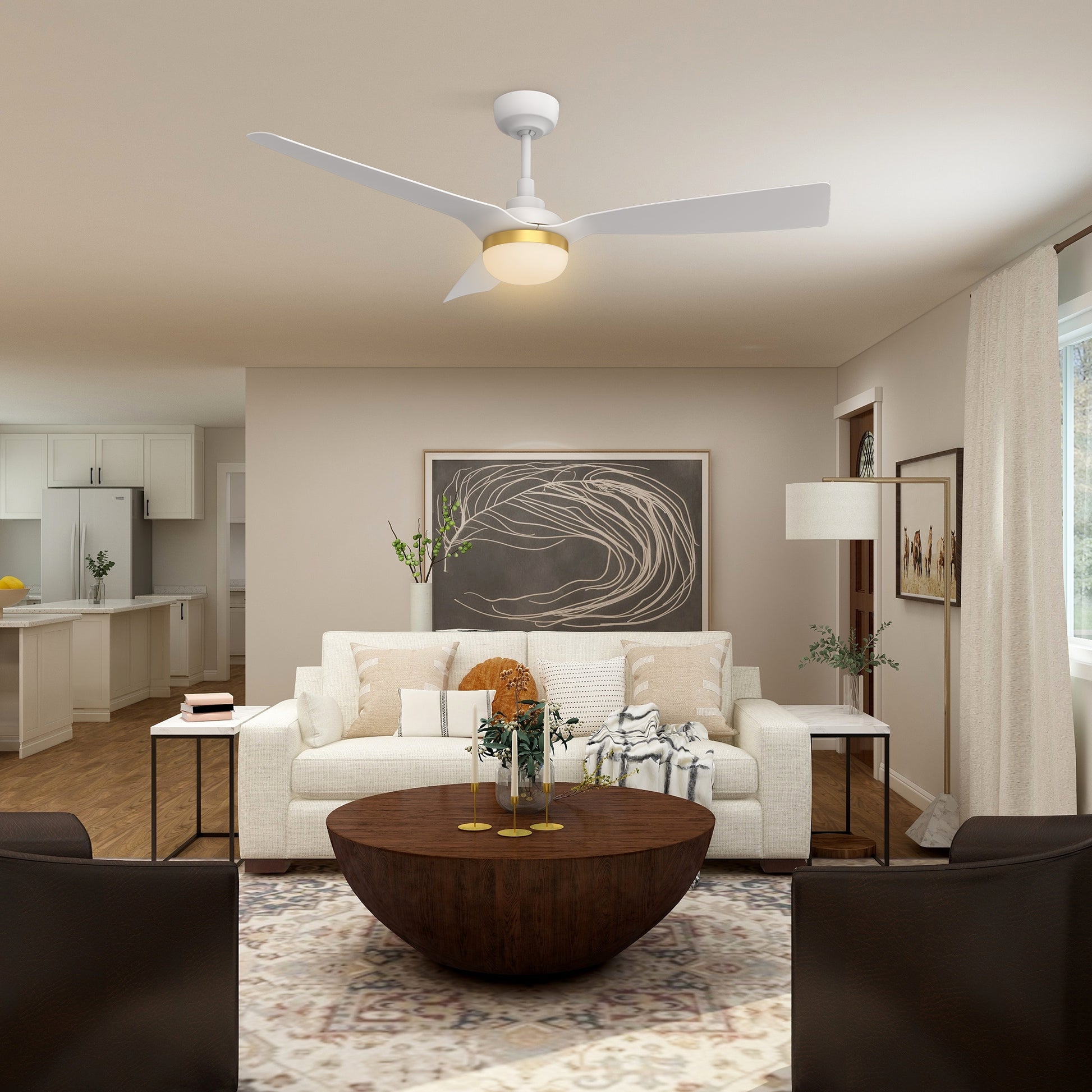 Carro Home SPEZIA 52" 3-Blade Smart Ceiling Fan with LED Light Kit & Remote - White/White (Gold Detail)
