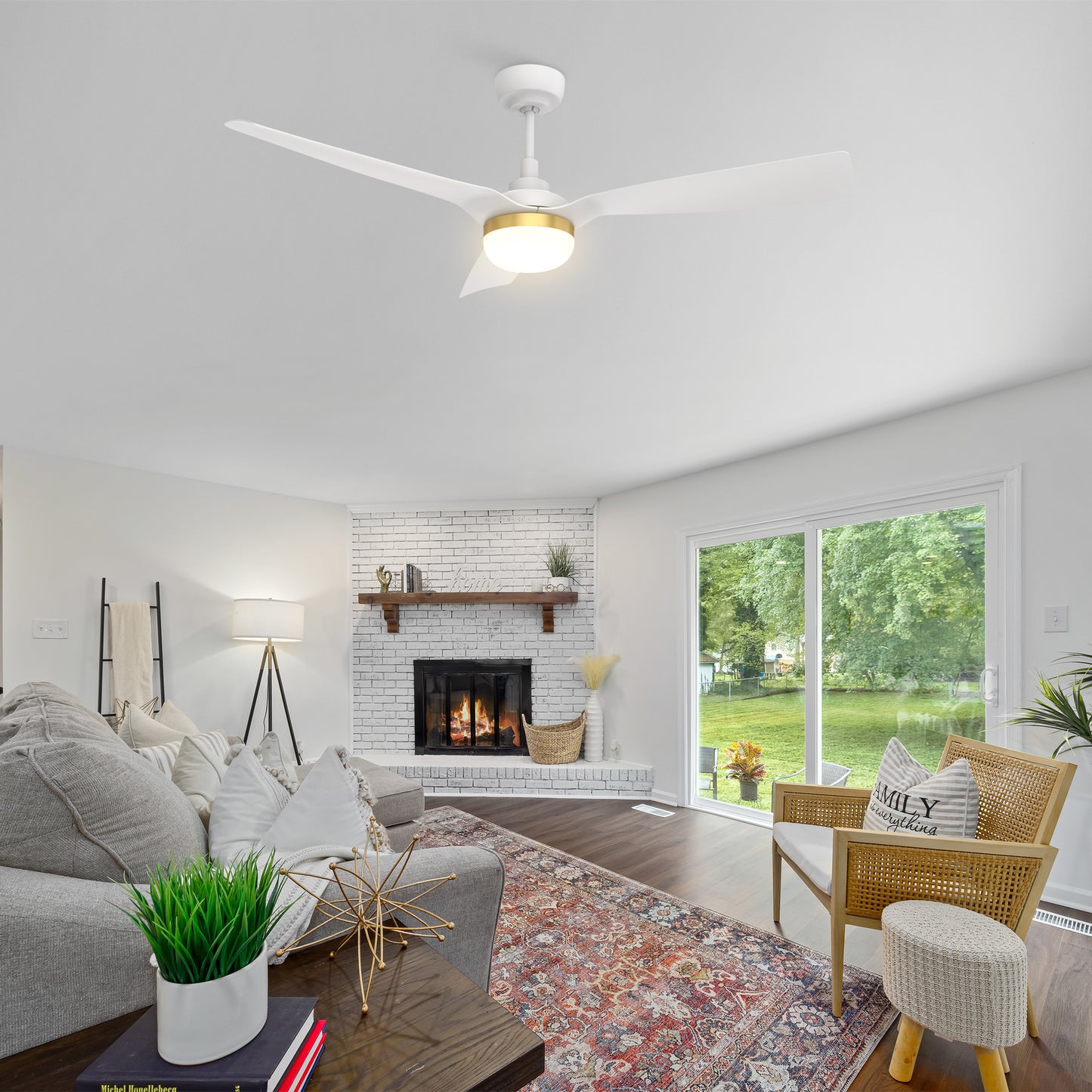 Carro Home SPEZIA 52" 3-Blade Smart Ceiling Fan with LED Light Kit & Remote - White/White (Gold Detail)
