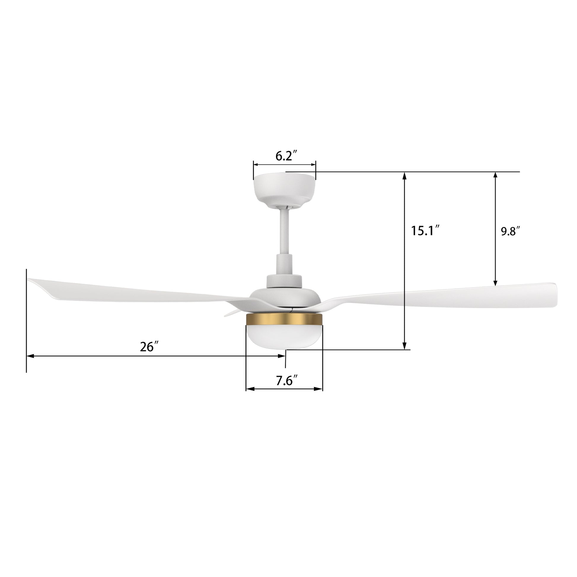 Carro Home SPEZIA 52" 3-Blade Smart Ceiling Fan with LED Light Kit & Remote - White/White (Gold Detail)