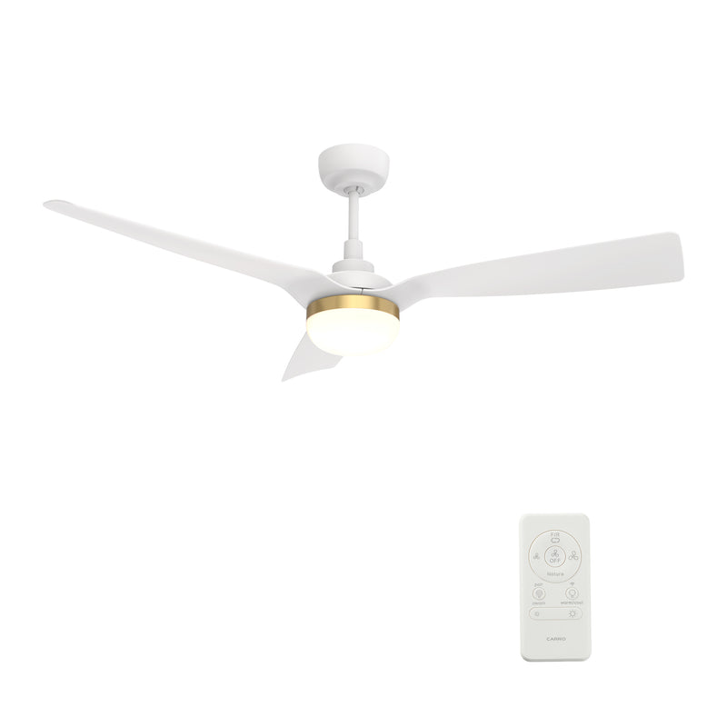 Carro Home SPEZIA 52" 3-Blade Smart Ceiling Fan with LED Light Kit & Remote - White/White (Gold Detail)