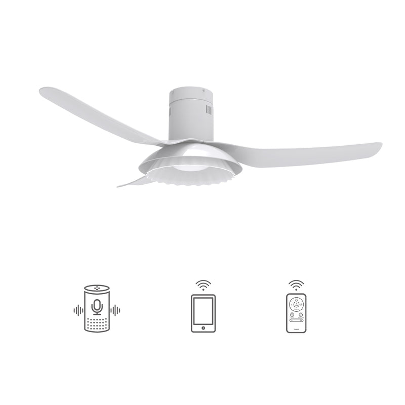 Carro DAFFODIL 52 inch 3-Blade Flush Mount Smart Ceiling Fan with LED Light Kit and Remote - White/White