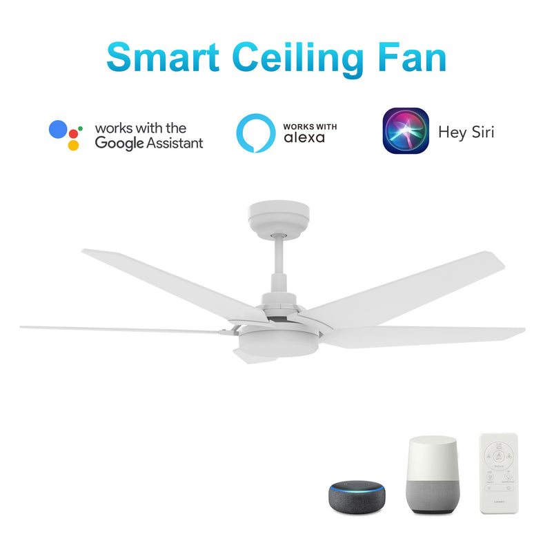 Carro WOODROW 52 inch 5-Blade Smart Ceiling Fan with LED Light Kit & Remote - White/White