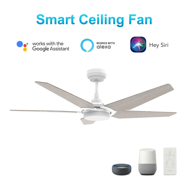 Carro WOODROW 52 inch 5-Blade Smart Ceiling Fan with LED Light Kit & Remote - White/Light Wood