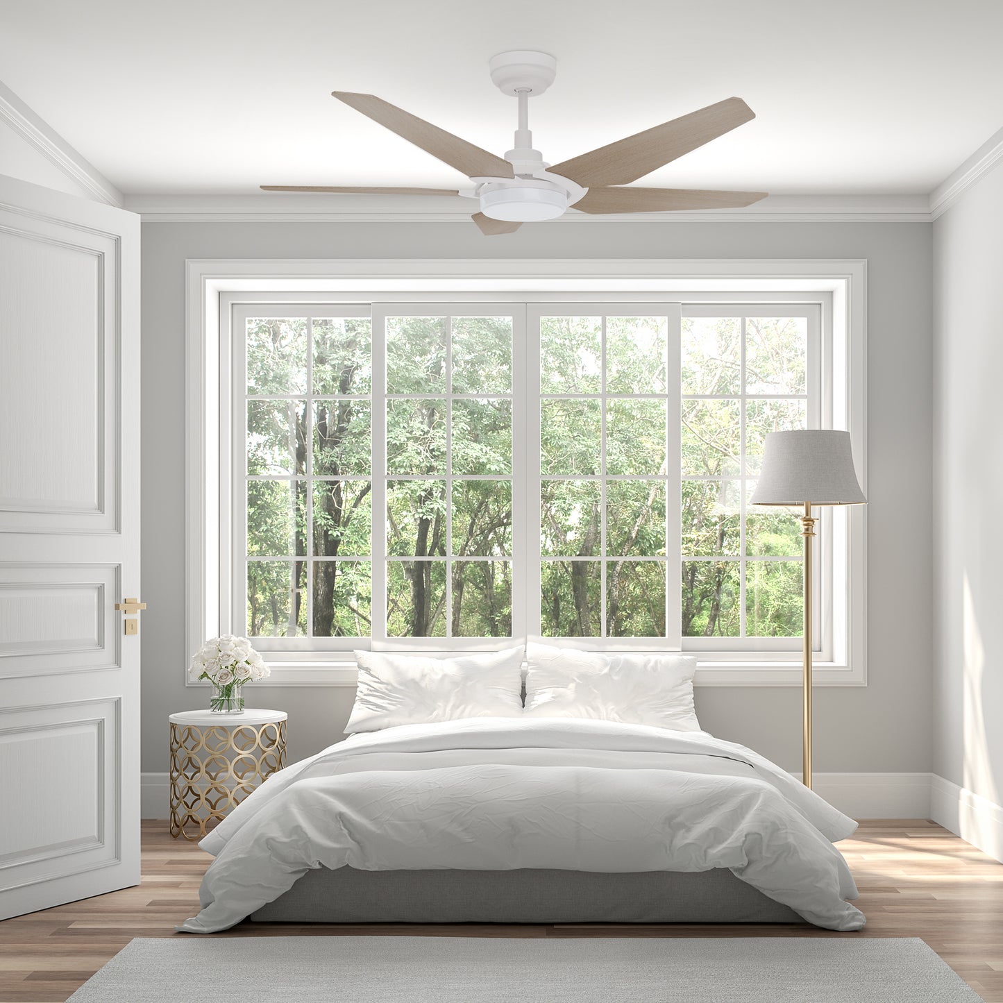 Carro WOODROW 52 inch 5-Blade Smart Ceiling Fan with LED Light Kit & Remote - White/Light Wood