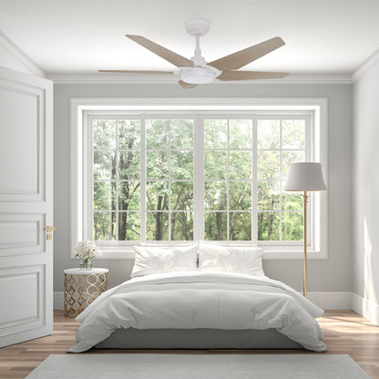 Carro WOODROW 52 inch 5-Blade Smart Ceiling Fan with LED Light Kit & Remote - White/Light Wood