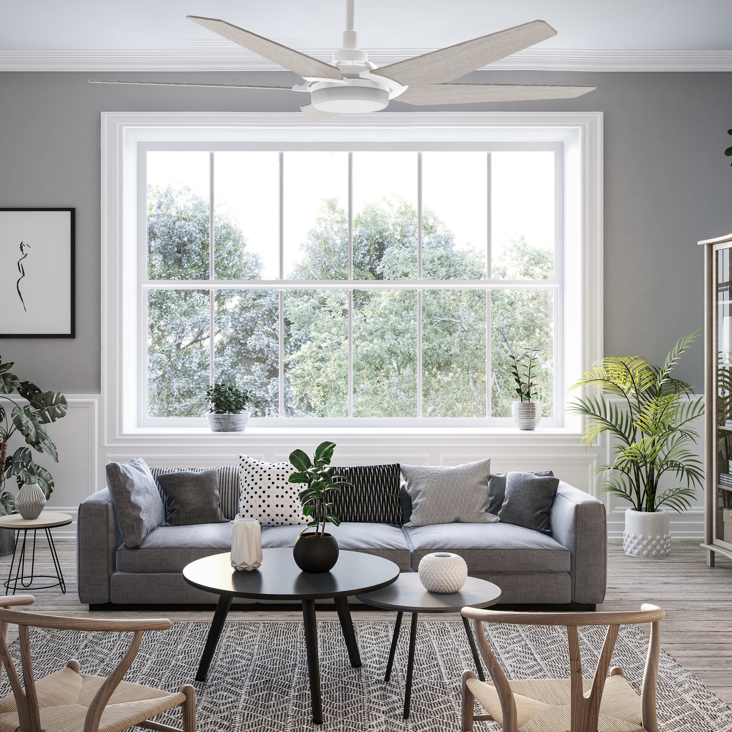 Carro WOODROW 52 inch 5-Blade Smart Ceiling Fan with LED Light Kit & Remote - White/Light Wood