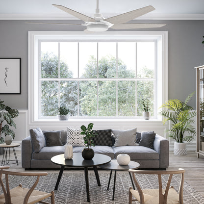 Carro WOODROW 52 inch 5-Blade Smart Ceiling Fan with LED Light Kit & Remote - White/Light Wood