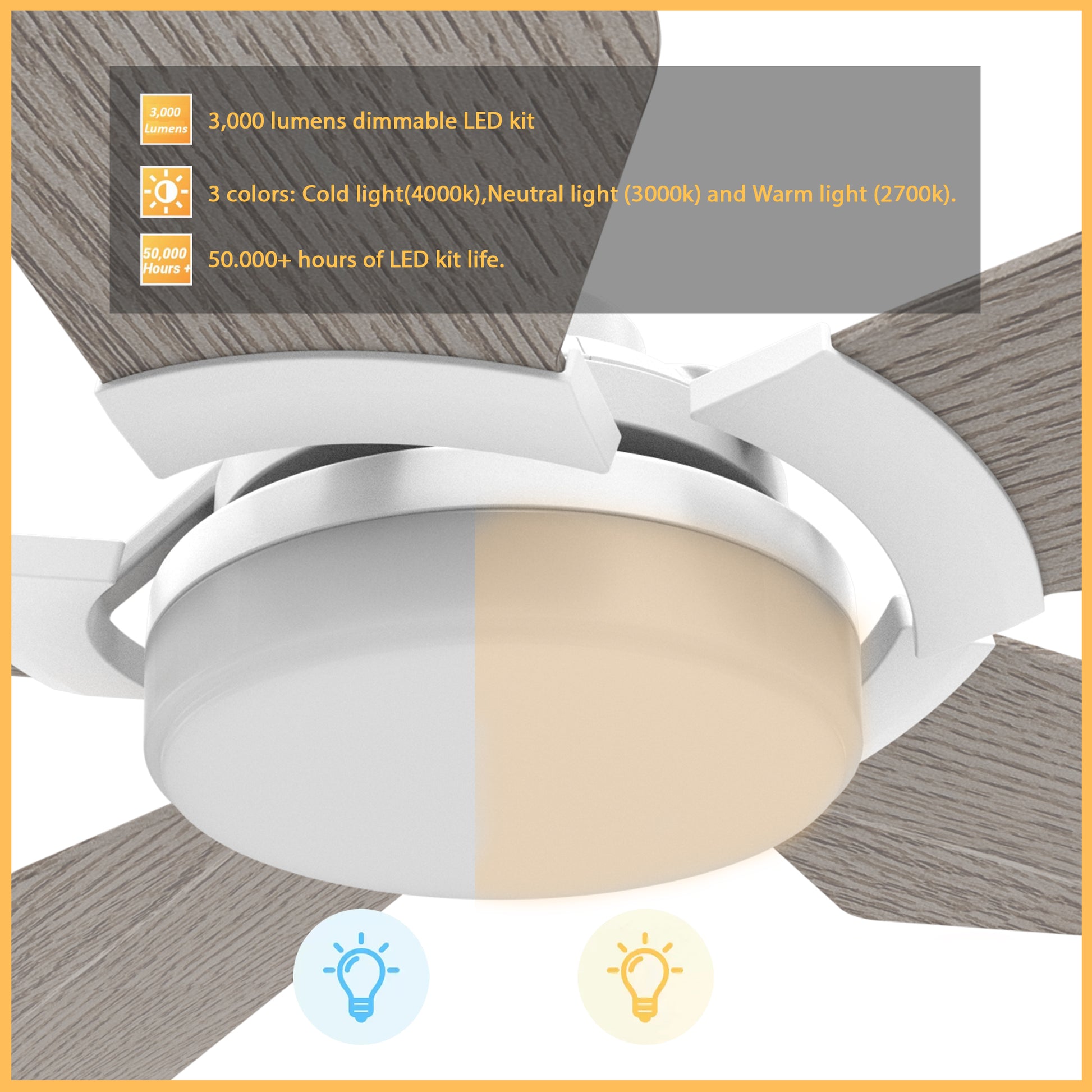 Carro WOODROW 52 inch 5-Blade Smart Ceiling Fan with LED Light Kit & Remote - White/Light Wood