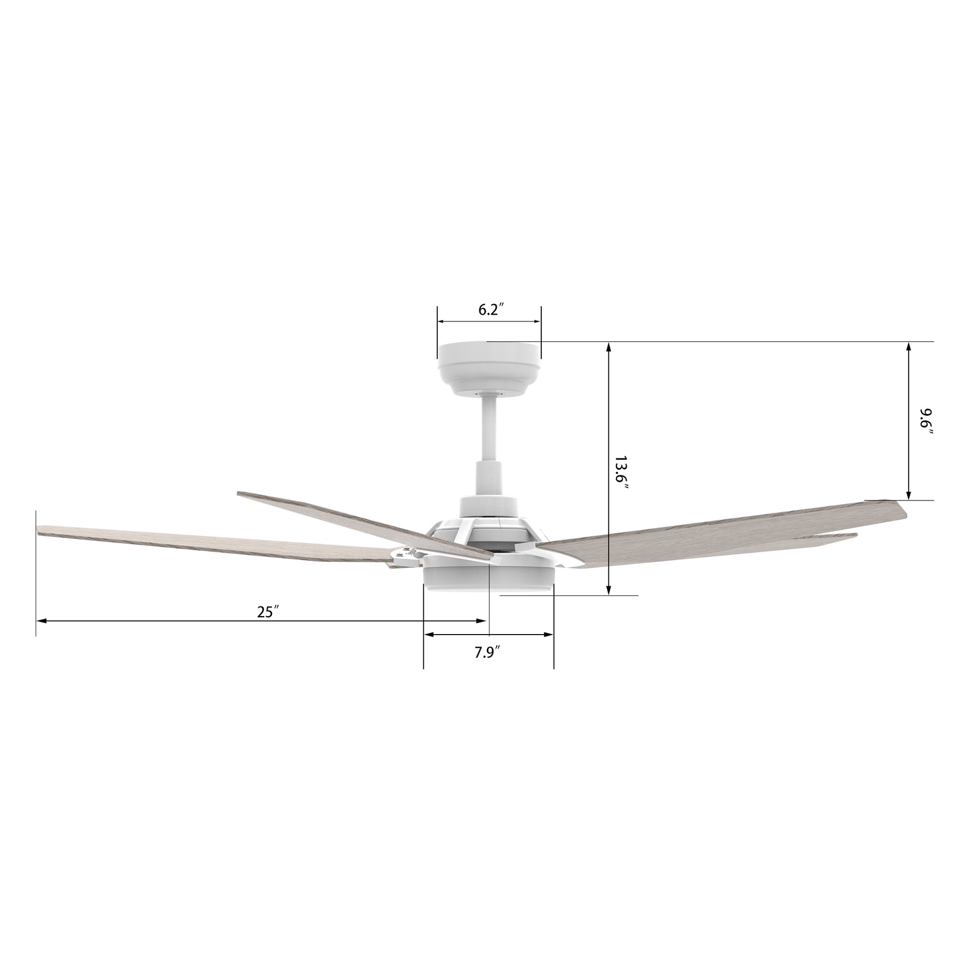 Carro WOODROW 52 inch 5-Blade Smart Ceiling Fan with LED Light Kit & Remote - White/Light Wood