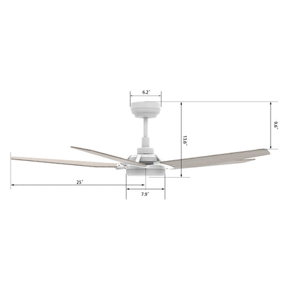 Carro WOODROW 52 inch 5-Blade Smart Ceiling Fan with LED Light Kit & Remote - White/Light Wood