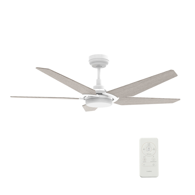 Carro WOODROW 52 inch 5-Blade Smart Ceiling Fan with LED Light Kit & Remote - White/Light Wood