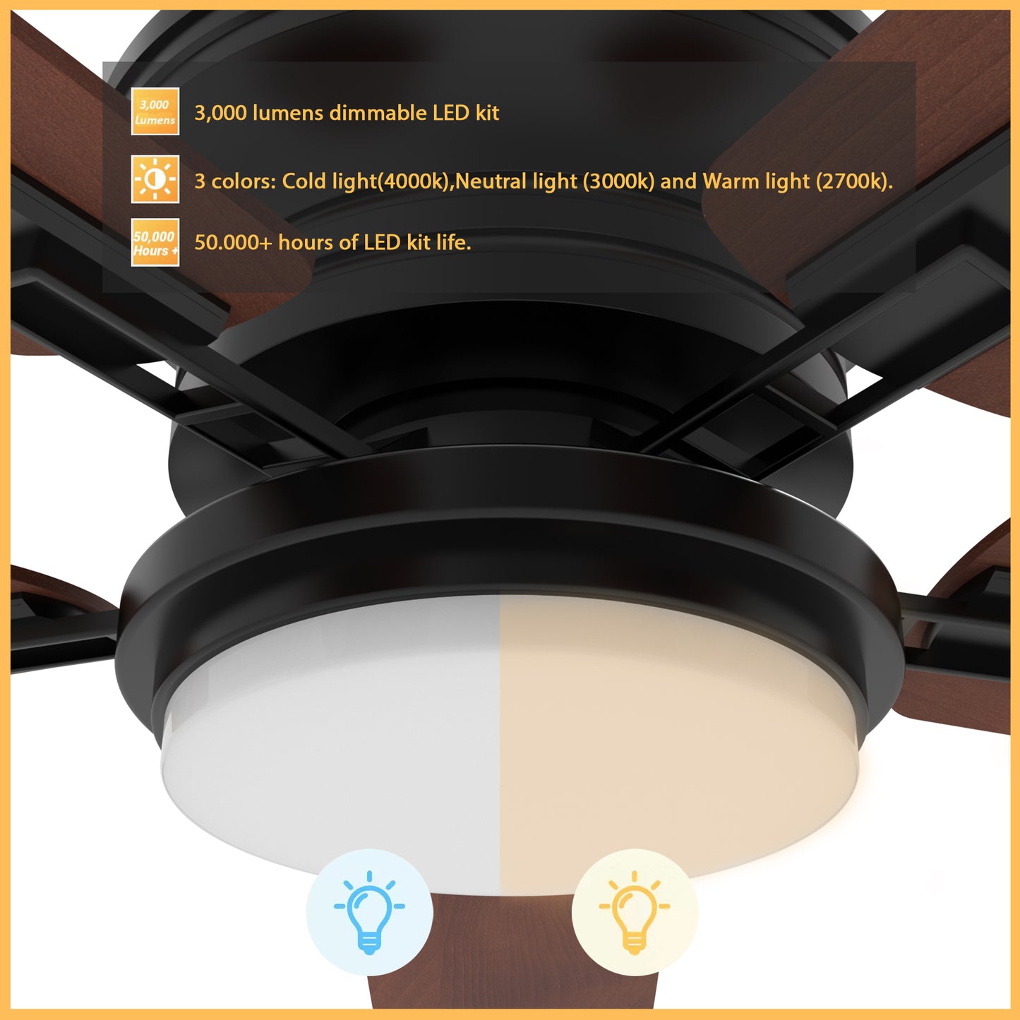 Carro Home GLADIOLUS 52 inch 5-Blade Indoor/Outdoor Smart Ceiling Fan with LED Light Kit & Remote - Black/Wooden Pattern fan blades