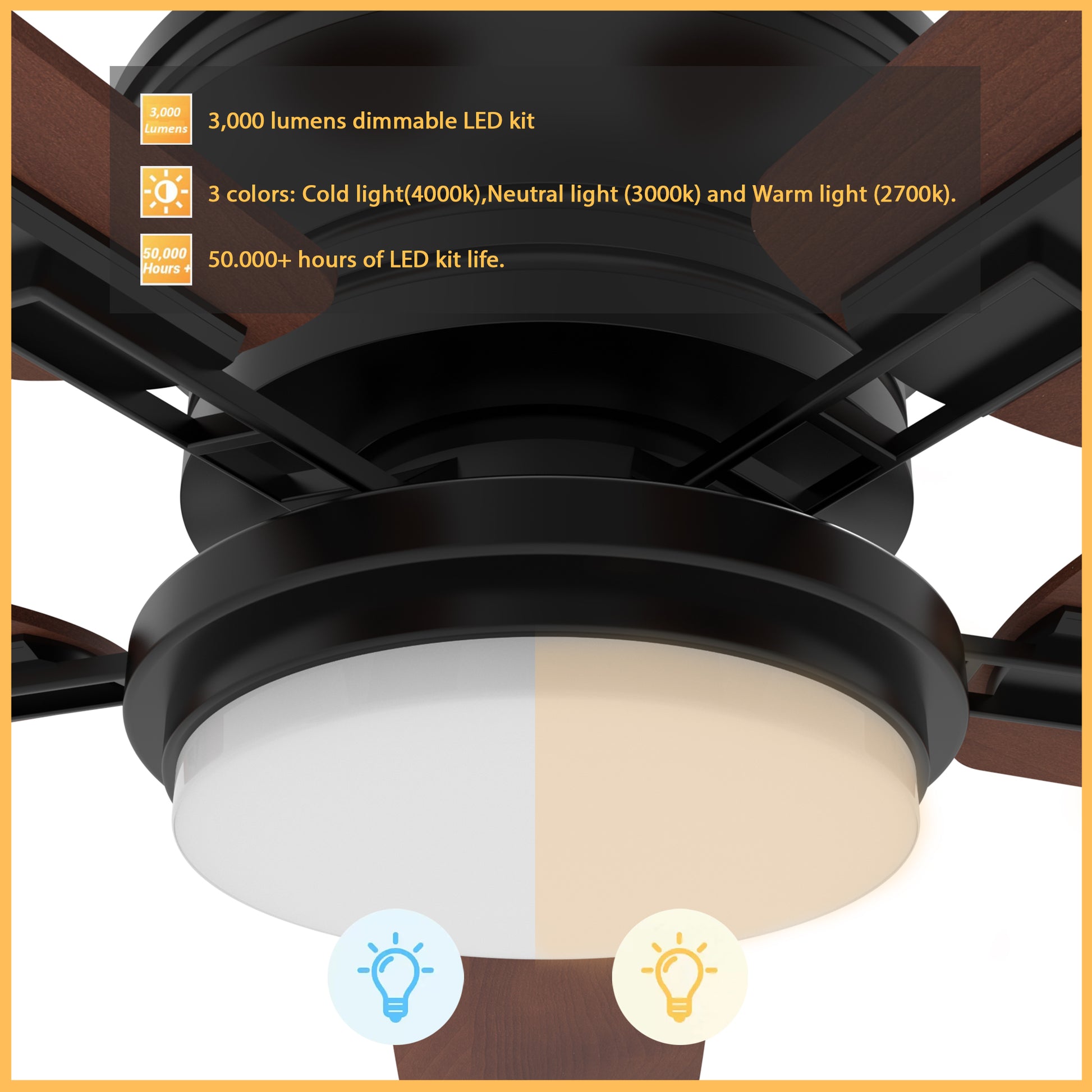Carro Home GLADIOLUS 52 inch 5-Blade Indoor/Outdoor Smart Ceiling Fan with LED Light Kit & Remote - Black/Wooden Pattern fan blades