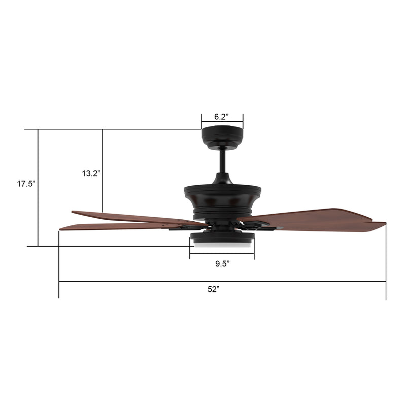 Carro Home GLADIOLUS 52 inch 5-Blade Indoor/Outdoor Smart Ceiling Fan with LED Light Kit & Remote - Black/Wooden Pattern fan blades