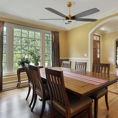 Carro JOURNEY 52 inch 5-Blade Smart Ceiling Fan with LED Light Kit & Remote - Gold/Black fan blades