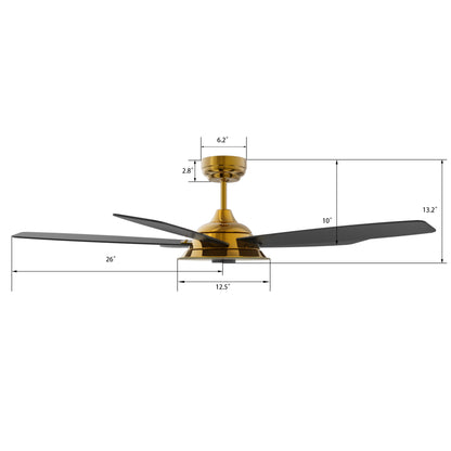 Carro JOURNEY 52 inch 5-Blade Smart Ceiling Fan with LED Light Kit & Remote - Gold/Black fan blades