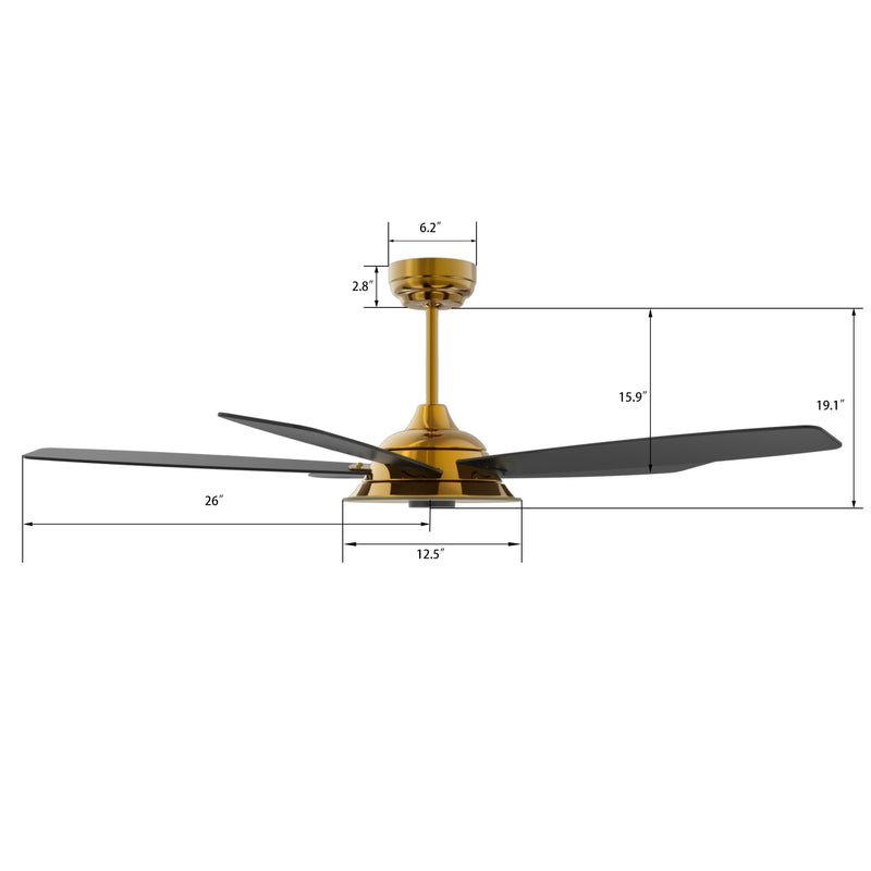 Carro JOURNEY 52 inch 5-Blade Smart Ceiling Fan with LED Light Kit & Remote - Gold/Black fan blades