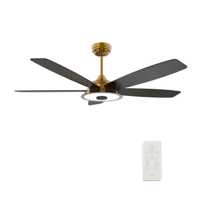 Carro JOURNEY 52 inch 5-Blade Smart Ceiling Fan with LED Light Kit & Remote - Gold/Black fan blades