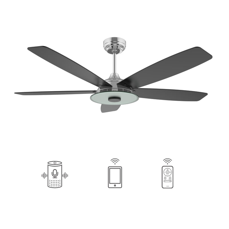 Carro USA JOURNEY 52 inch 5-Blade Smart Ceiling Fan with LED Light Kit & Remote - Silver/Black fan blades