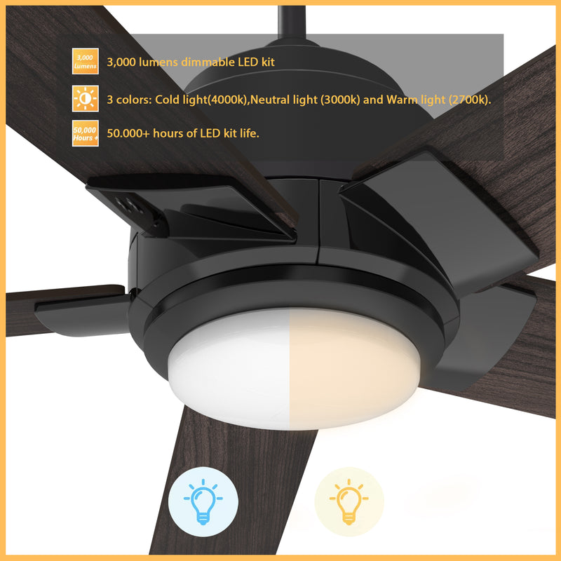 Carro ASCENDER 52 inch 5-Blade Smart Ceiling Fan with LED Light & Remote Control - Black/Dark Wood