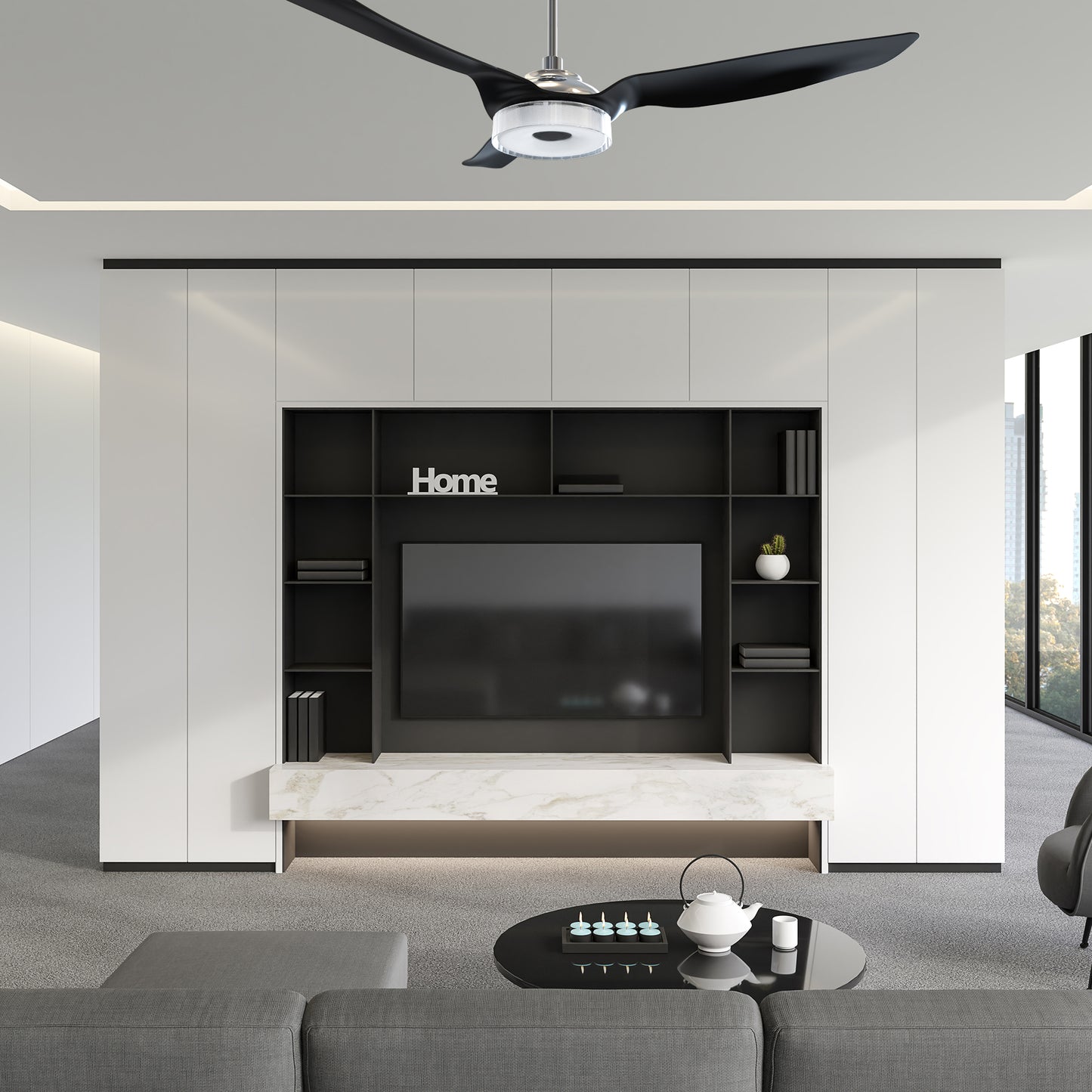Carro FLETCHER 56 inch 3-Blade Smart Ceiling Fan with LED Light Kit & Remote - Silver/Black fan blades
