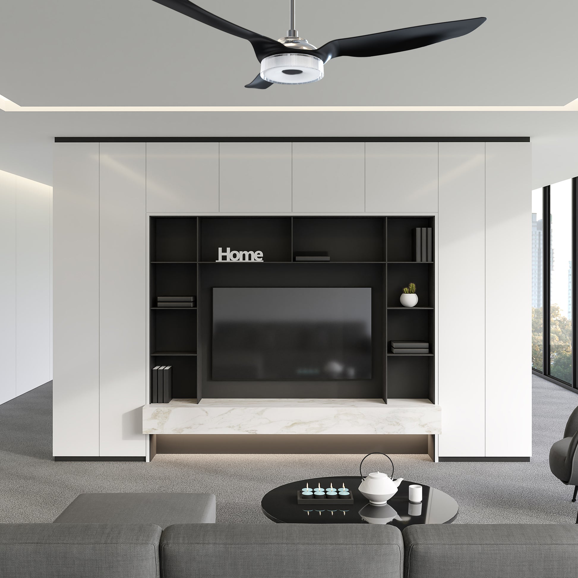Carro FLETCHER 56 inch 3-Blade Smart Ceiling Fan with LED Light Kit & Remote - Silver/Black fan blades
