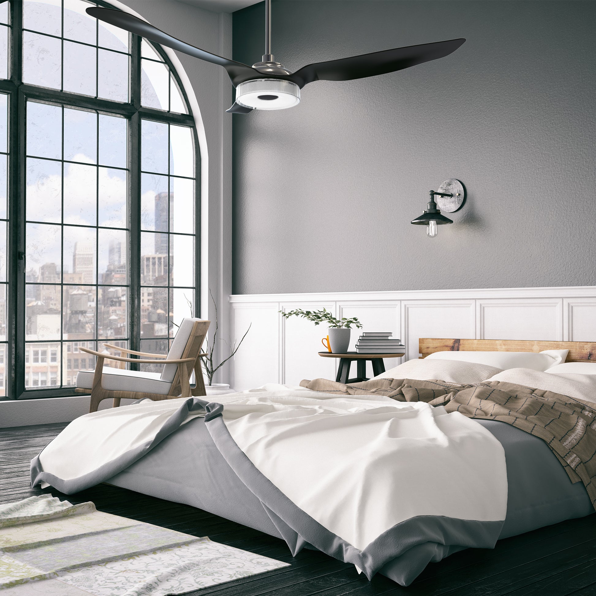 Carro FLETCHER 56 inch 3-Blade Smart Ceiling Fan with LED Light Kit & Remote - Silver/Black fan blades