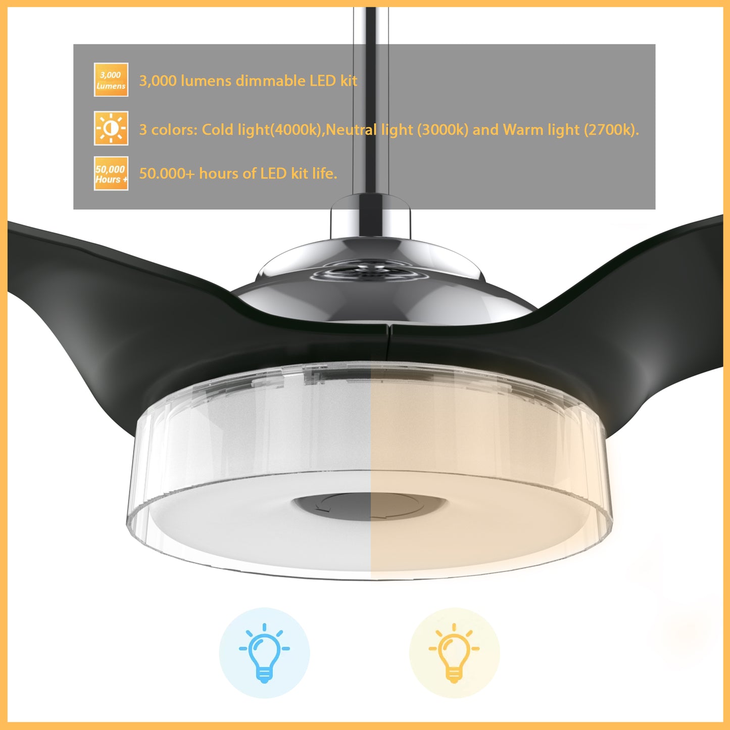 Carro FLETCHER 56 inch 3-Blade Smart Ceiling Fan with LED Light Kit & Remote - Silver/Black fan blades